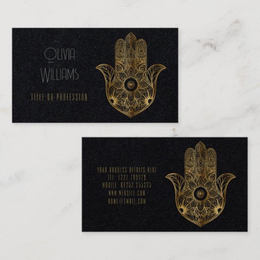 Gouden Zonnebloem Hamsa Hand Visitekaartje (Voorkant / Achterkant)