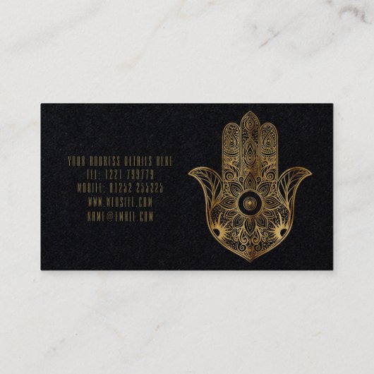 Gouden Zonnebloem Hamsa Hand Visitekaartje (Achterkant)