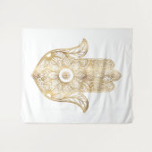 Gouden Zonnebloem Hamsa Hand Wandkleed (Voorkant (horizontaal))