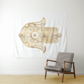 Gouden Zonnebloem Hamsa Hand Wandkleed (In Situ (horizontaal))