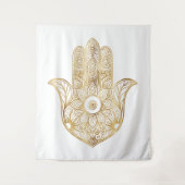 Gouden Zonnebloem Hamsa Hand Wandkleed (Voorkant)