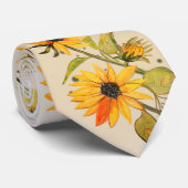 Gouden zonnebloem handgeschilderd op witte das (Opgerold)