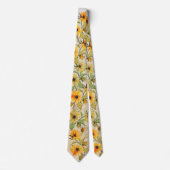 Gouden zonnebloem handgeschilderd op witte stropda stropdas (Voorkant)