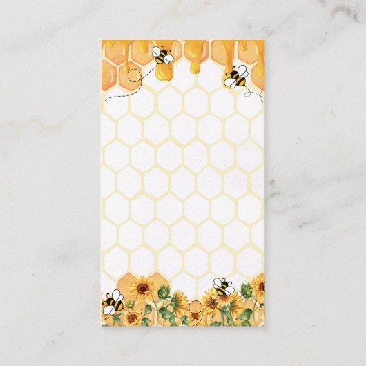 Gouden Zonnebloem Honingraat Honingbij Baby shower Informatiekaartje (Achterkant)