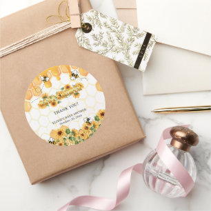 Gouden Zonnebloem Honingraat Honingbij Baby shower Ronde Sticker