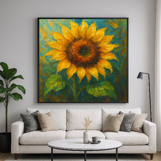 Gouden Zonnebloem - Impasto schilderij Stijl Kunst Poster