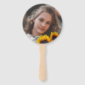 Gouden zonnebloem jute kant FOTO graduatie party Handwaaier (Achterkant)