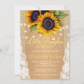 Gouden zonnebloem land burlap en kant baby shower kaart (Voorkant)