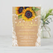 Gouden zonnebloem land burlap en kant baby shower kaart (Staand voorkant)