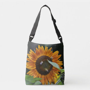 gouden zonnebloem met bijen crossbody tas