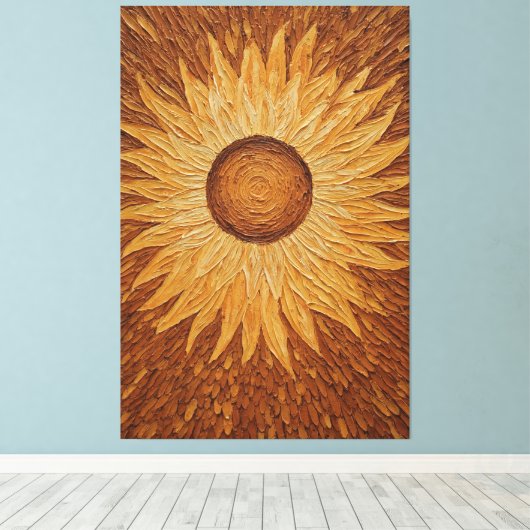 Gouden Zonnebloem met Getextureerde Bloembladeren Canvas Afdruk (Insitu (Houten vloer))