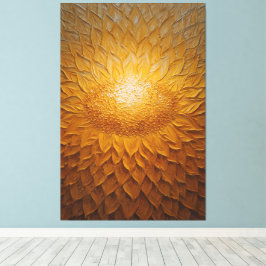 Gouden Zonnebloem met Getextureerde Bloembladeren Canvas Afdruk