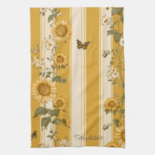 Gouden Zonnebloem Monarch Vlinder Land Theedoek