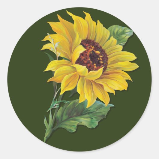 gouden zonnebloem ronde sticker (Voorkant)