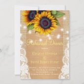 Gouden zonnebloem rustieke jute kant repetitie din kaart (Voorkant)