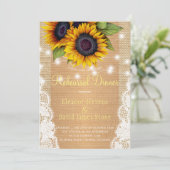 Gouden zonnebloem rustieke jute kant repetitie din kaart (Staand voorkant)