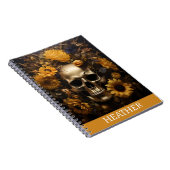 Gouden Zonnebloem schedel gepersonaliseerd monogra Notitieboek (Rechterzijde)