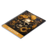 Gouden Zonnebloem schedel gepersonaliseerd monogra Notitieboek (Linkerzijde)