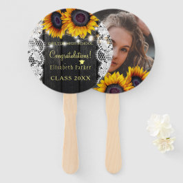 Gouden zonnebloem schuur hout FOTO graduatie party Handwaaier