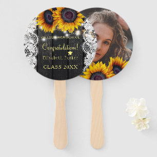 Gouden zonnebloem schuur hout FOTO graduatie party Handwaaier