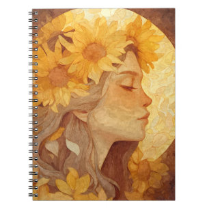 Gouden Zonnebloem Serene Vrouw Kunst Notitieboek