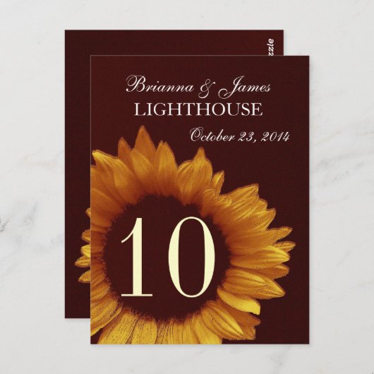 Gouden Zonnebloem Trouwtafel Nummer Briefkaart (Voorkant / Achterkant)
