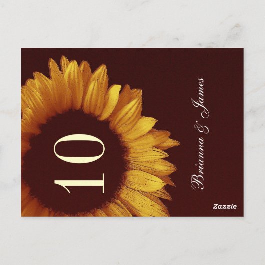 Gouden Zonnebloem Trouwtafel Nummer Briefkaart (Achterkant)