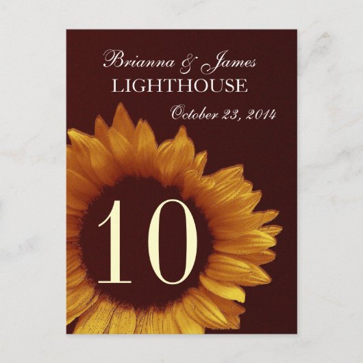 Gouden Zonnebloem Trouwtafel Nummer Briefkaart (Voorkant)