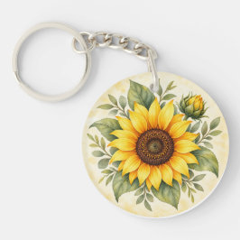 Gouden Zonnebloem Tuin Aquarel Sleutelhanger