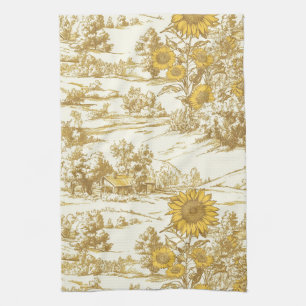 Gouden Zonnebloem Zomer Cottage Patroon Theedoek