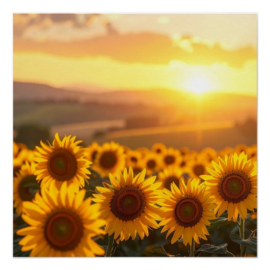 Gouden Zonnebloem Zonsondergang Poster (Voorkant)