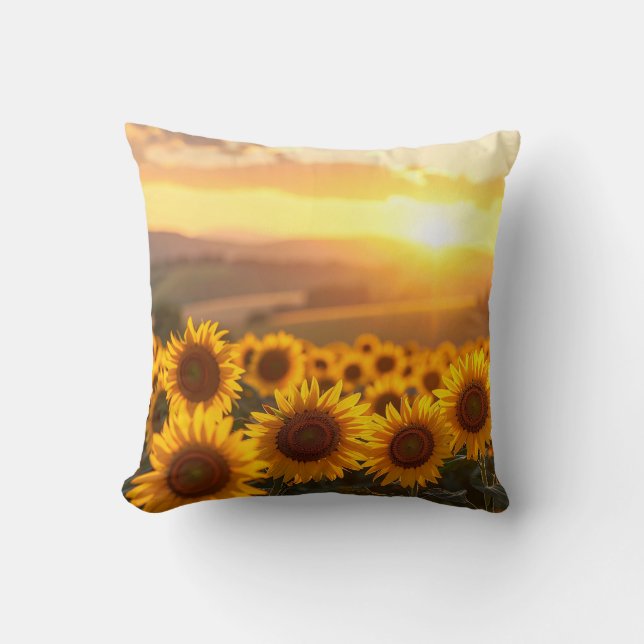 Gouden Zonnebloem Zonsondergang Worp Kussen (Voorkant)