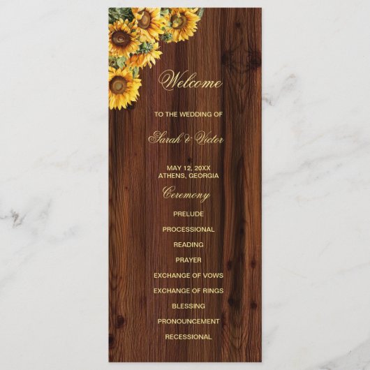 Gouden zonnebloemen dubbelzijdige programmakaart (Voorkant)