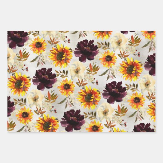 Gouden zonnebloemen en wijnbloemen inpakpapier vel (Voorkant)