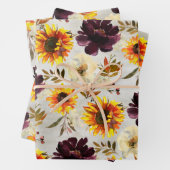 Gouden zonnebloemen en wijnbloemen inpakpapier vel (In situ)