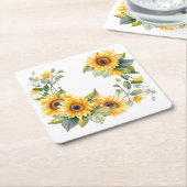 Gouden Zonnebloemen: Gepersonaliseerde bruiloft On Kartonnen Onderzetters (Schuin)