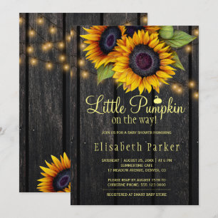 Gouden zonnebloemen land schuur hout baby shower kaart