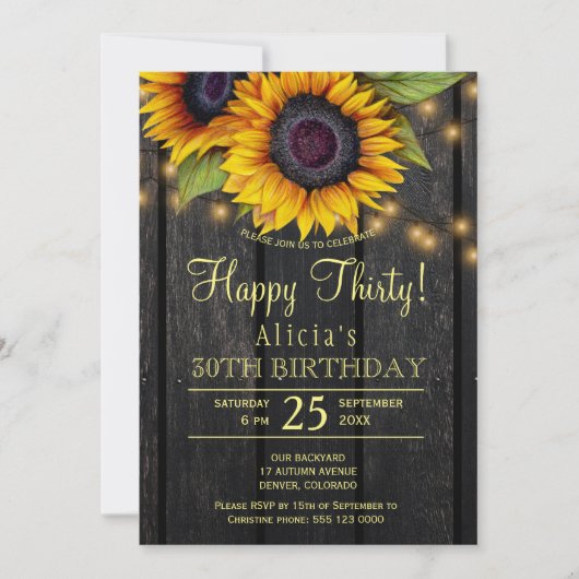 Gouden zonnebloemen land schuur hout dertig verjaa kaart (Voorkant)