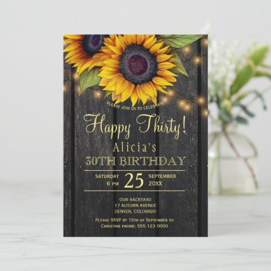 Gouden zonnebloemen land schuur hout dertig verjaa kaart (Staand voorkant)