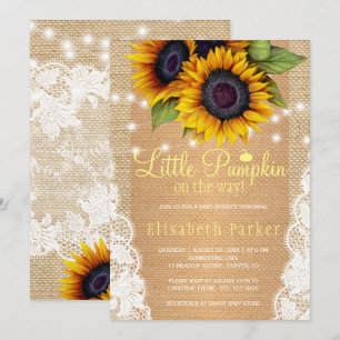 Gouden zonnebloemen landelijke baby shower met jut kaart