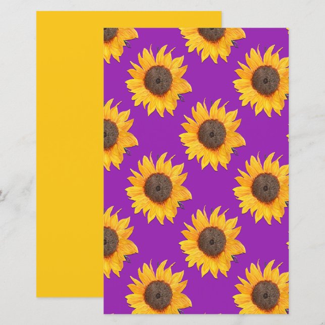 Gouden zonnebloemen over paars plakboekpapier (Voorkant / Achterkant)