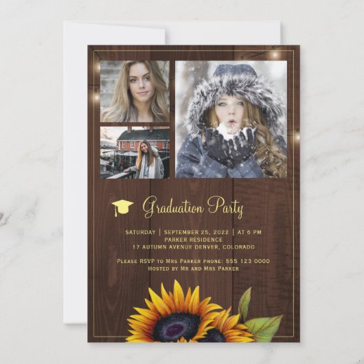 Gouden zonnebloemen PHOTO Collage graduatie party  Kaart (Achterkant)