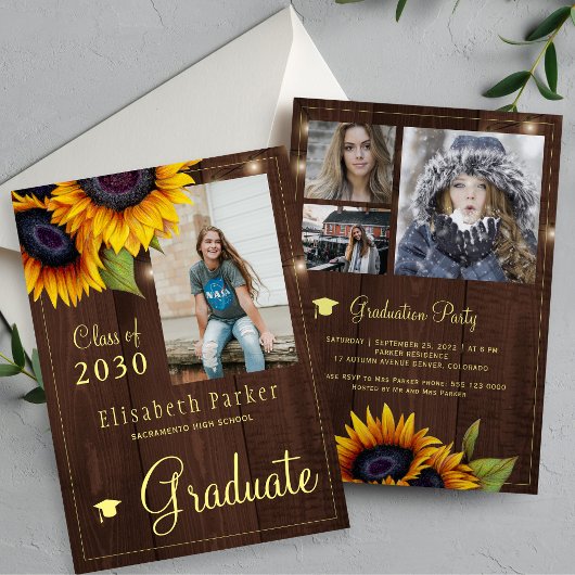 Gouden zonnebloemen PHOTO Collage graduatie party  Kaart