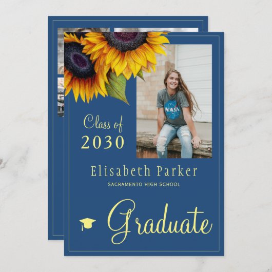 Gouden zonnebloemen PHOTO Collage graduparty Kaart (Voorkant / Achterkant)