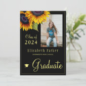 Gouden zonnebloemen PHOTO Collage graduparty Kaart (Staand voorkant)