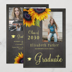 Gouden zonnebloemen PHOTO Collage graduparty Kaart