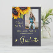 Gouden zonnebloemen PHOTO Collage graduparty Kaart (Staand voorkant)