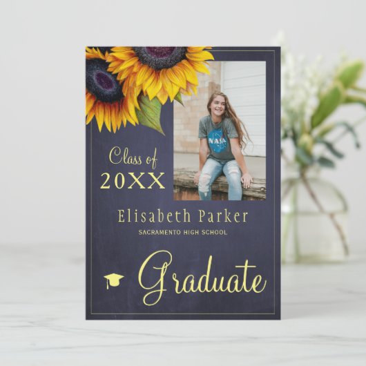 Gouden zonnebloemen PHOTO Collage graduparty Kaart (Staand voorkant)