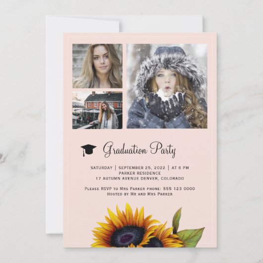 Gouden zonnebloemen PHOTO Collage graduparty Kaart (Achterkant)