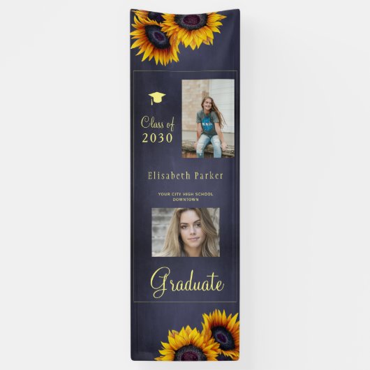 Gouden zonnebloemen PHOTO Collage graduparty Spandoek (Verticaal)